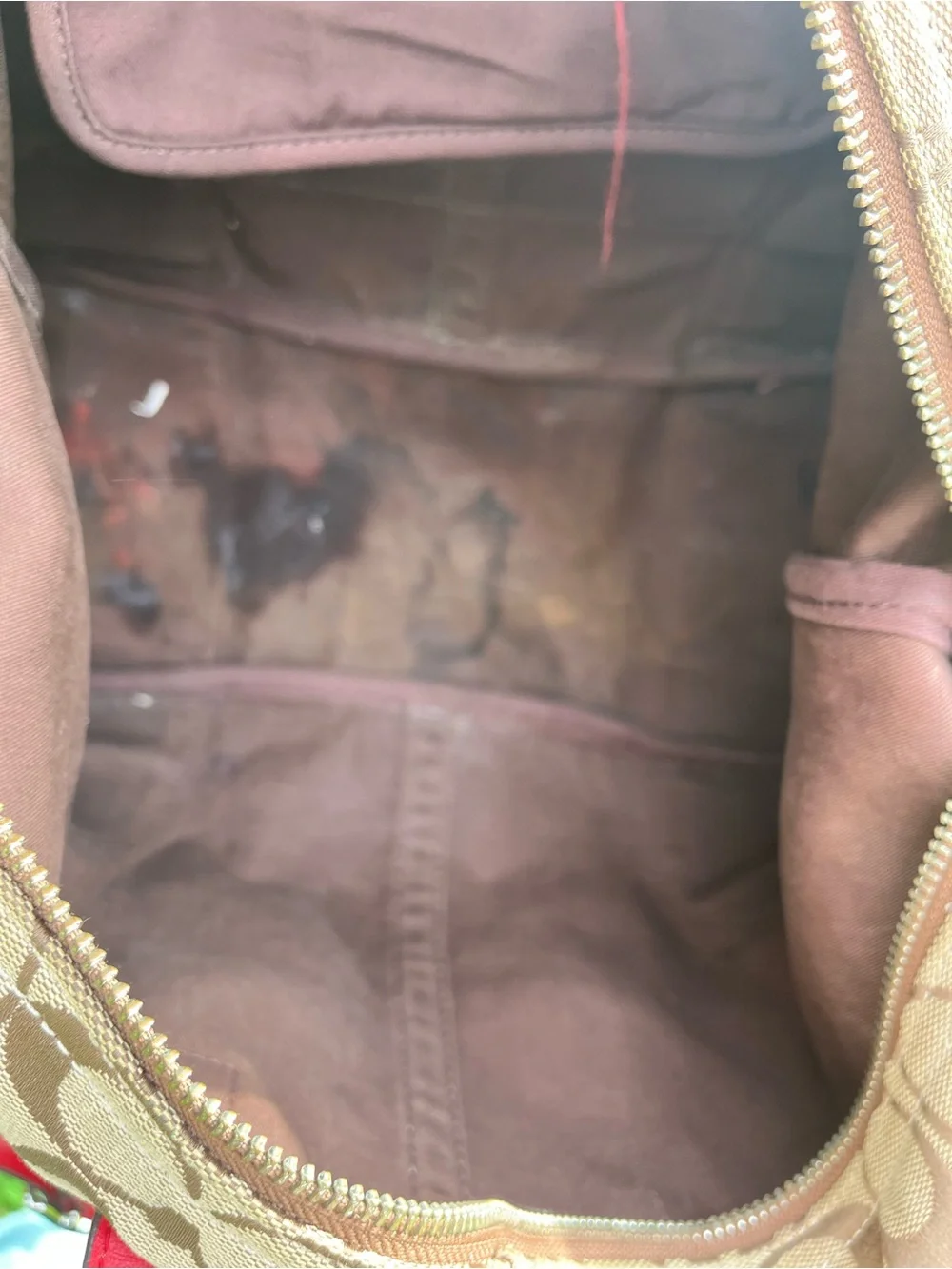Coach Beige Signature Canvas and Red Leather Drawstring Shoulder Bag